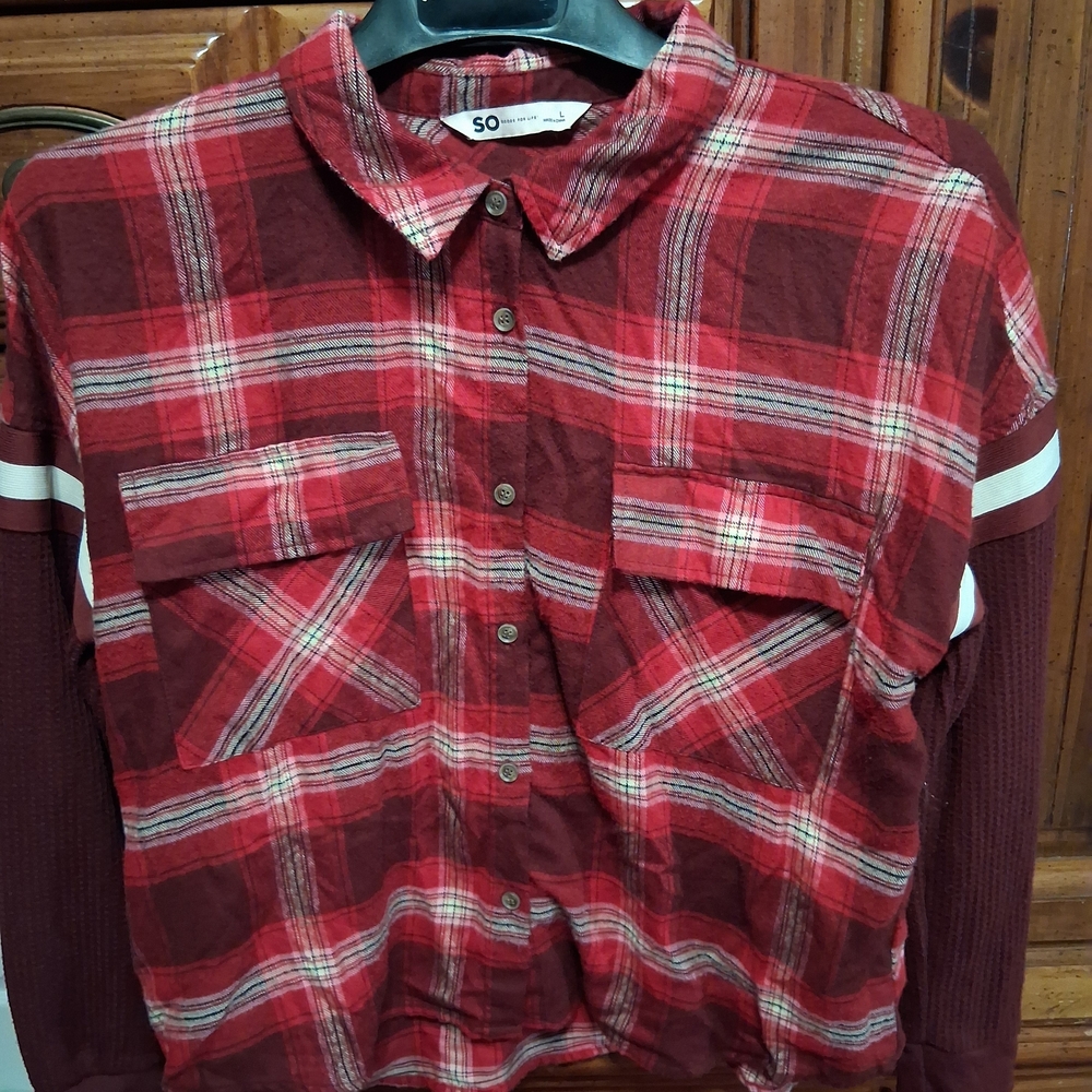 Red Plaid Button-Up Shirt